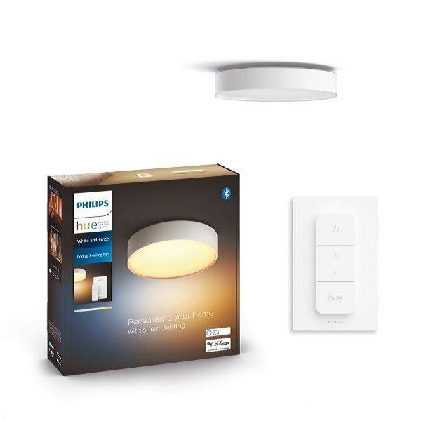 Philips HUE LED White Ambiance 41158/31/P6 Enrave S stropní svítidlo 9,6W 1220lm 2200-6500K 26,1cm bílé stmívatelné BlueTooth + HUE Switch - Svítidla FEIM