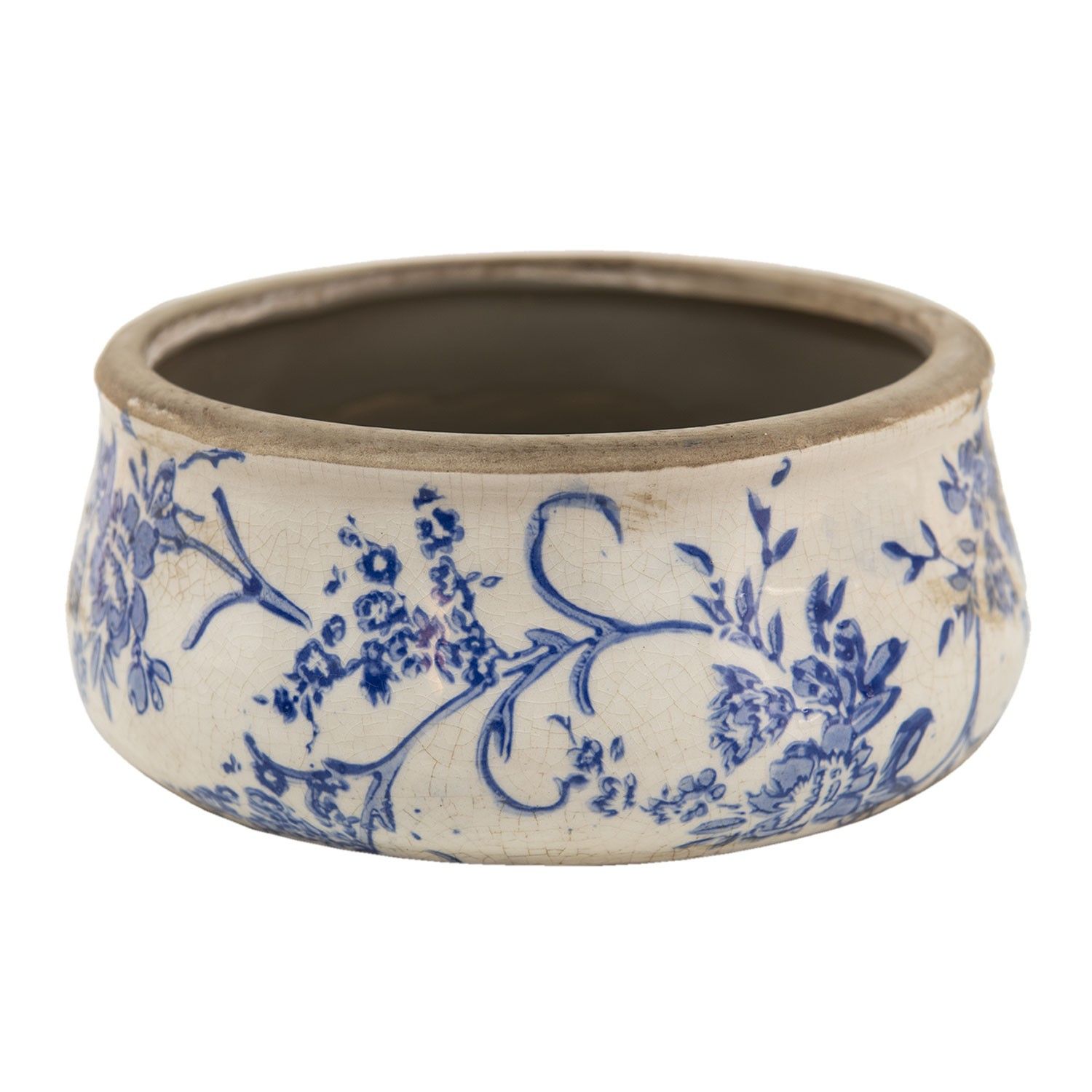 Nízký keramický obal na květináč s modrými květy Saten - Ø 17*7 cm Clayre & Eef - LaHome - vintage dekorace