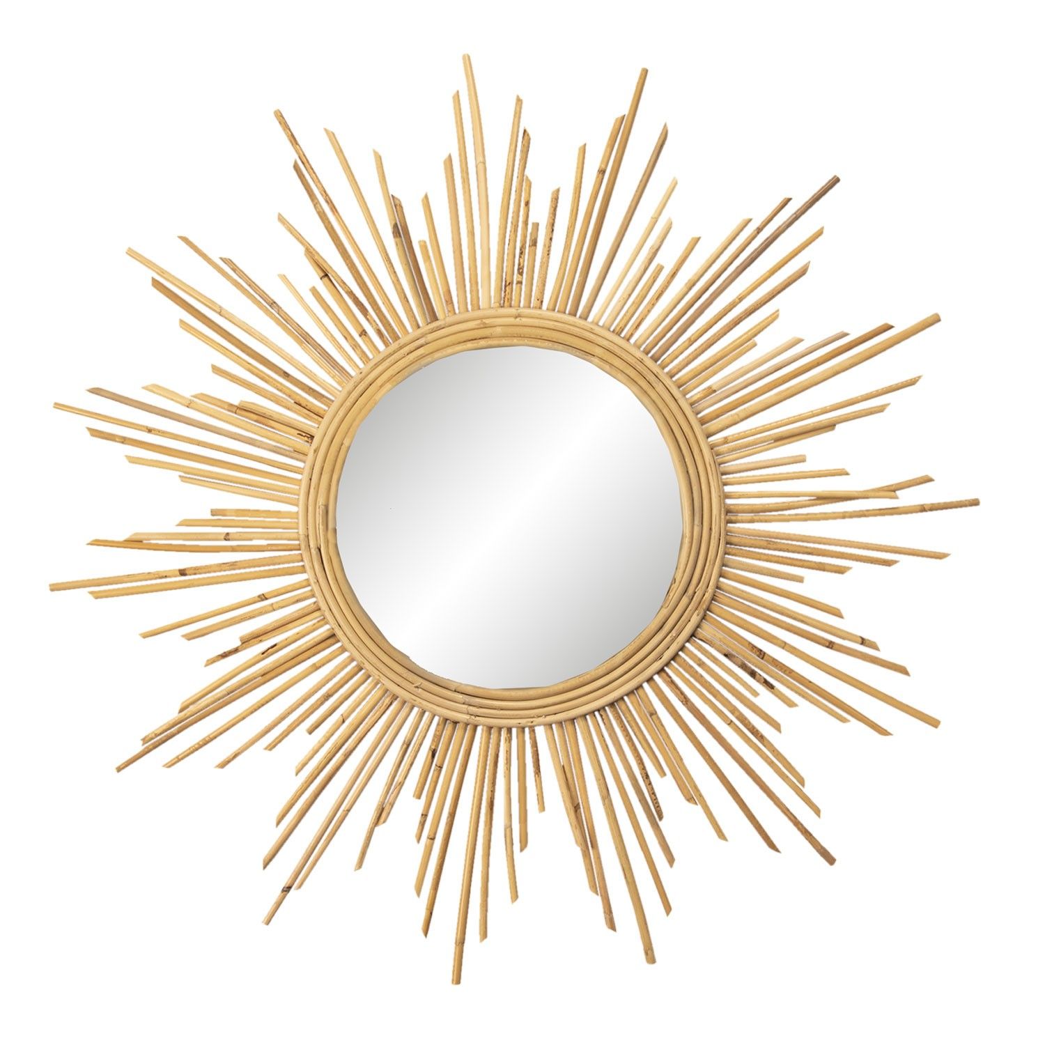 Přírodní nástěnné zrcadlo ve tvaru slunce v ratanovém rámu Sunny - Ø 80/48 cm Clayre & Eef - LaHome - vintage dekorace