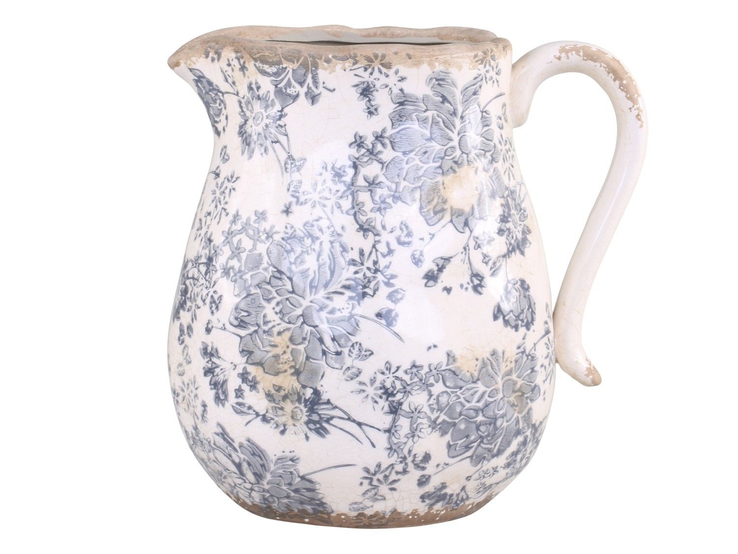 Keramický dekorační džbán se šedými květy Melun -  20*16*20cm Chic Antique - LaHome - vintage dekorace