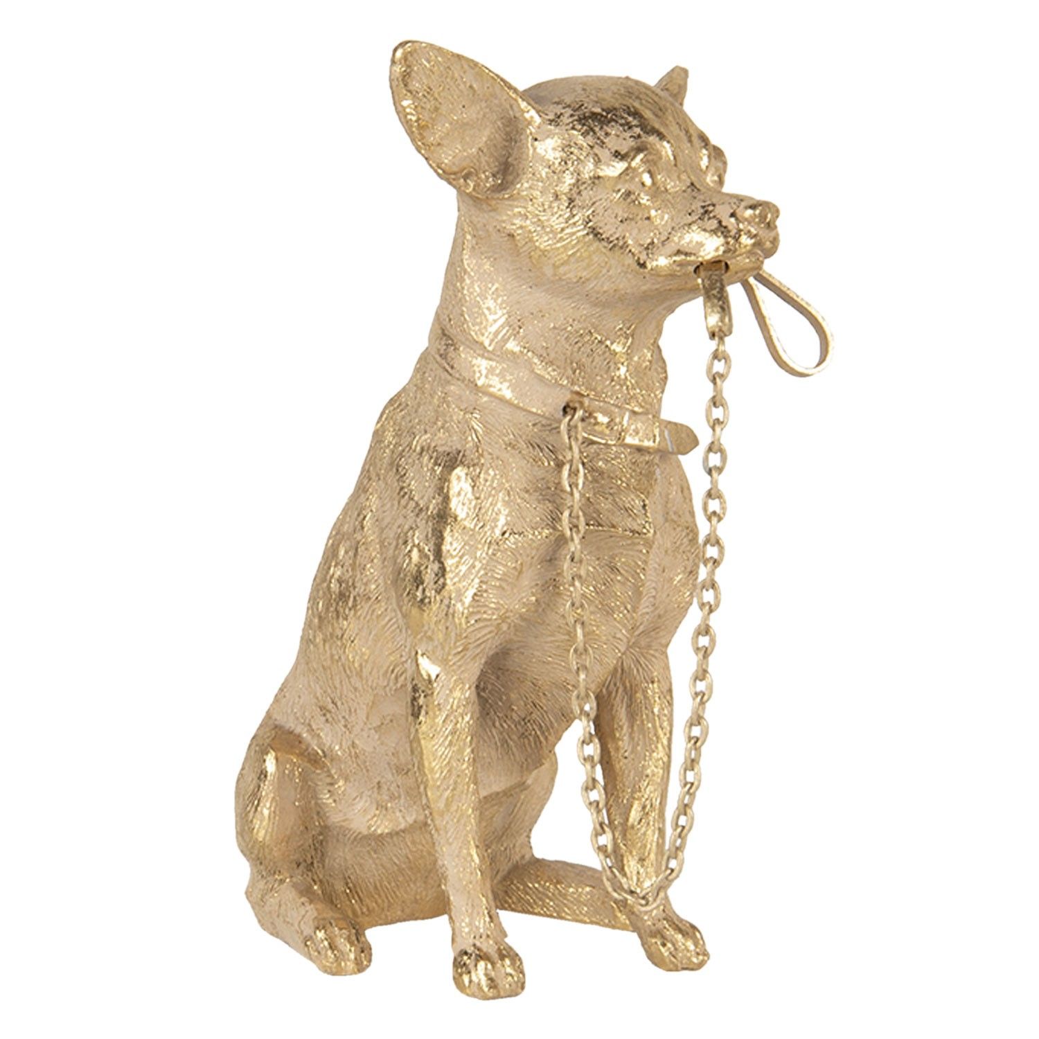 Zlatá antik soška psa pinče s vodítkem - 13*9*18 cm Clayre & Eef - LaHome - vintage dekorace