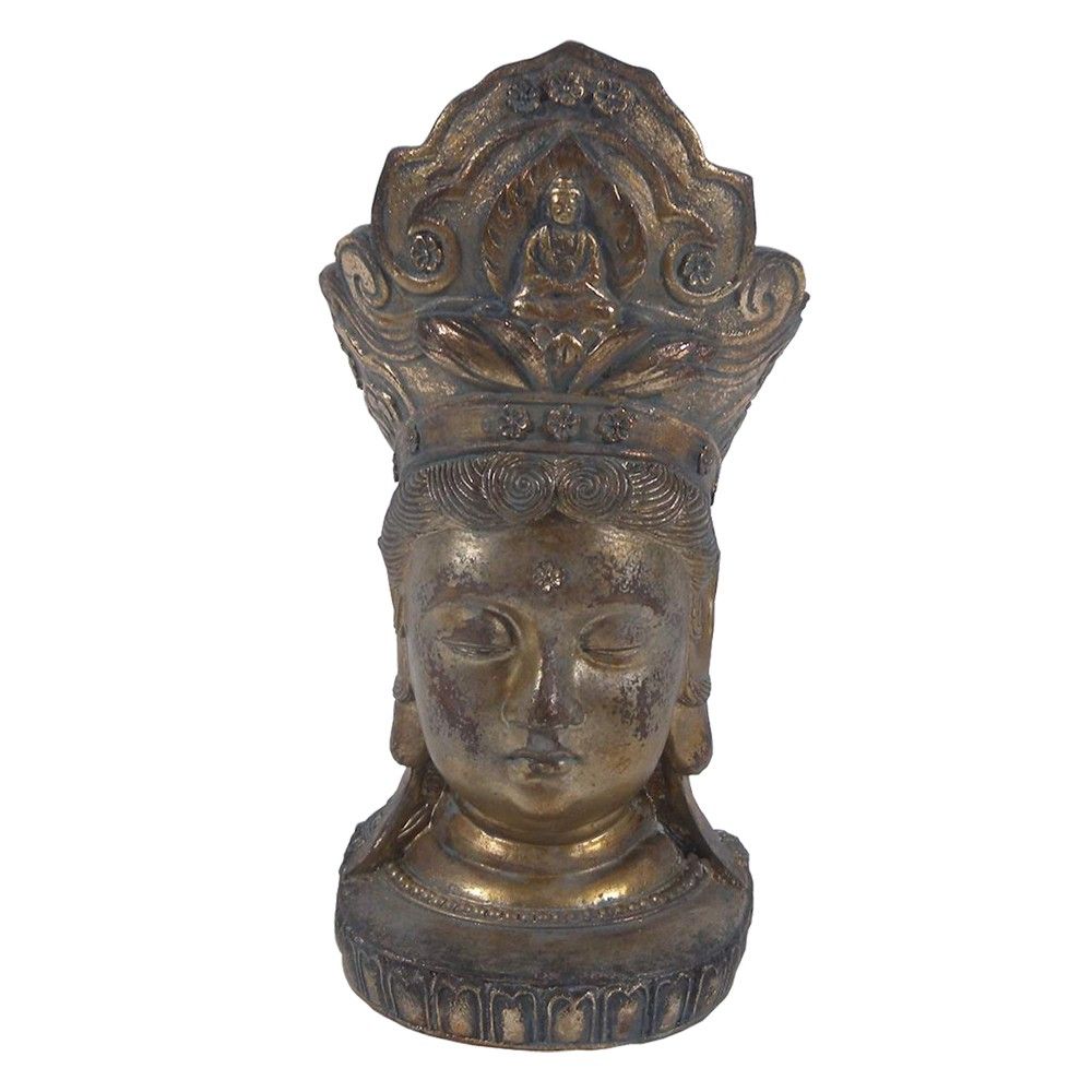 Šedo-zlatá dekorace socha hlava Buddha - 11*9*22 cm Clayre & Eef - LaHome - vintage dekorace