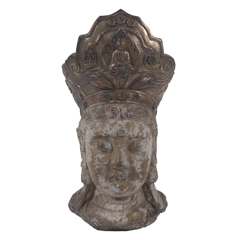 Hnědo-zlatá dekorace socha hlava Buddha - 12*9*22 cm Clayre & Eef - LaHome - vintage dekorace