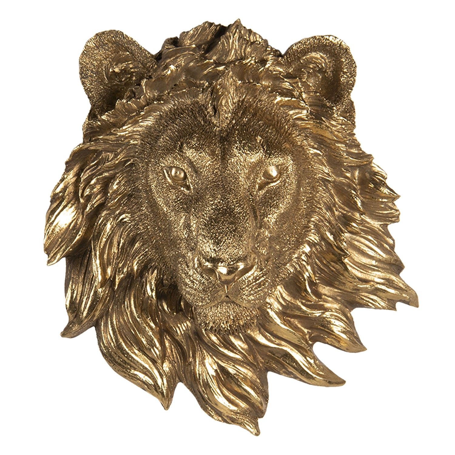 Zlatá nástěnná dekorace hlavy lva - 18*8*21 cm Clayre & Eef - LaHome - vintage dekorace