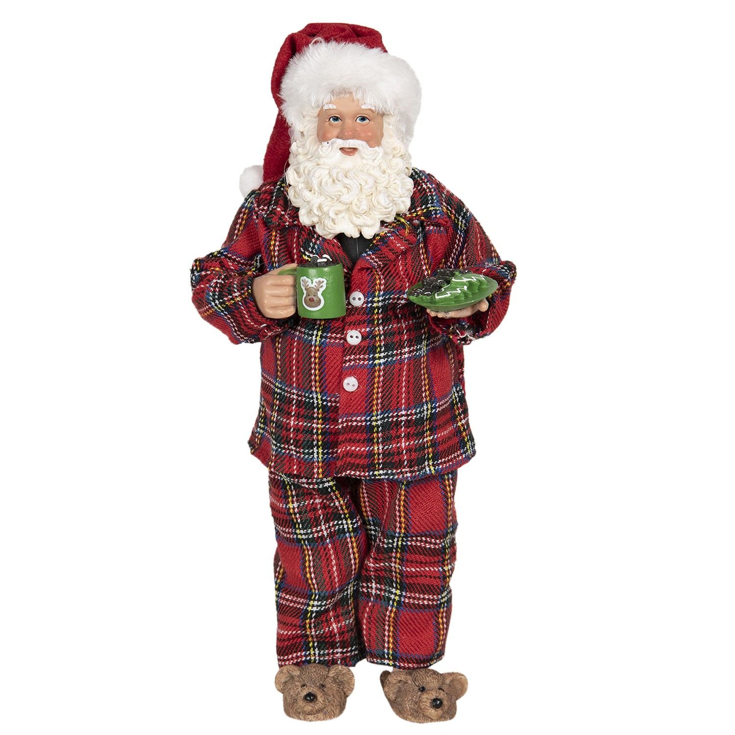 Vánoční dekorace Santa v pyžamu s bačkorkama - 14*10*28 cm Clayre & Eef - LaHome - vintage dekorace