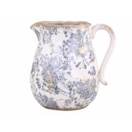 Keramický dekorační džbán se šedými květy Melun -  20*16*20cm Chic Antique