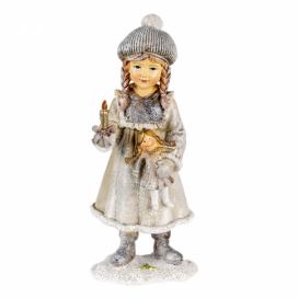 Dekorativní soška dítěte s panenkou a svíčkou - 8*7*19 cm Clayre & Eef