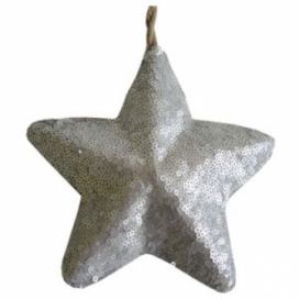 Vánoční závěsná ozdoba hvězda Stardeco závěsná stříbrné flitry 14,5 cm