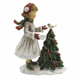 Dekorace děvče s vánočním stromečkem - 9*5*12 cm Clayre & Eef
