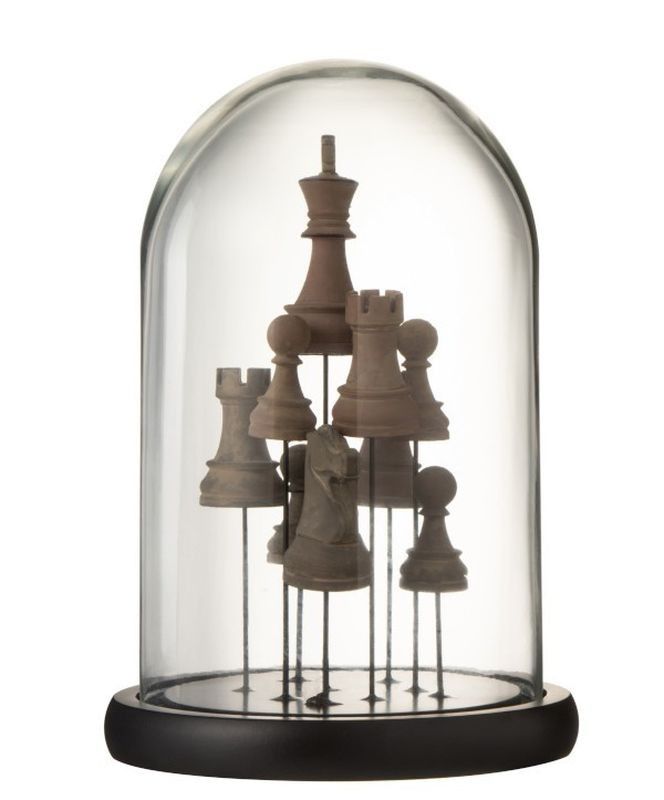 Dekorační podnos se skleněným poklopem Šachy - Ø17 *25 cm J-Line by Jolipa - LaHome - vintage dekorace