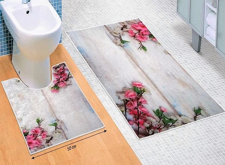 Bellatex koupelnové předložky 3D tisk sada růžový květ 60x100+60x50 cm  - POVLECENI-OBCHOD.CZ