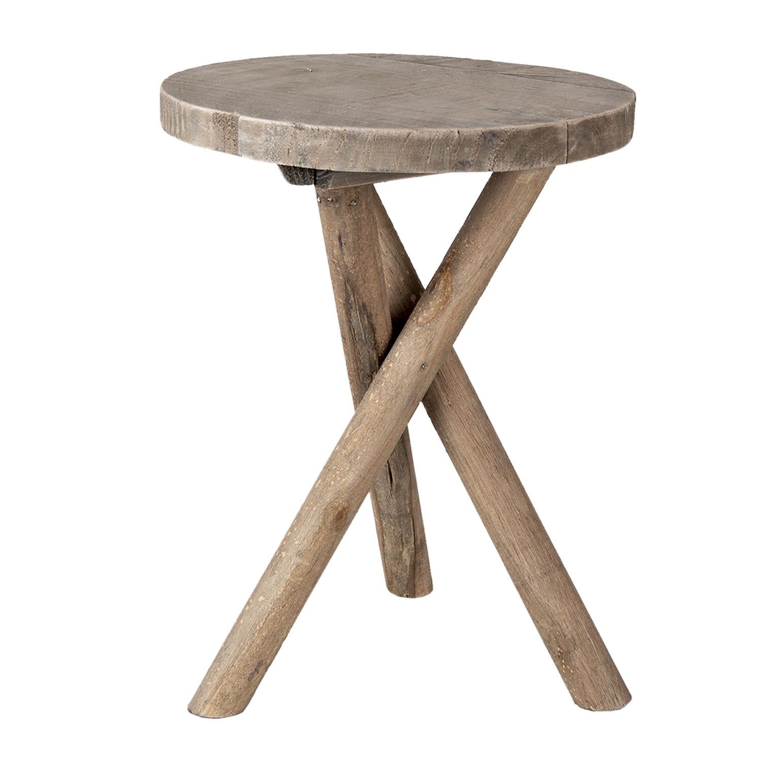 Dřevěný kulatý stolek na květiny - Ø 24*32 cm Clayre & Eef - LaHome - vintage dekorace