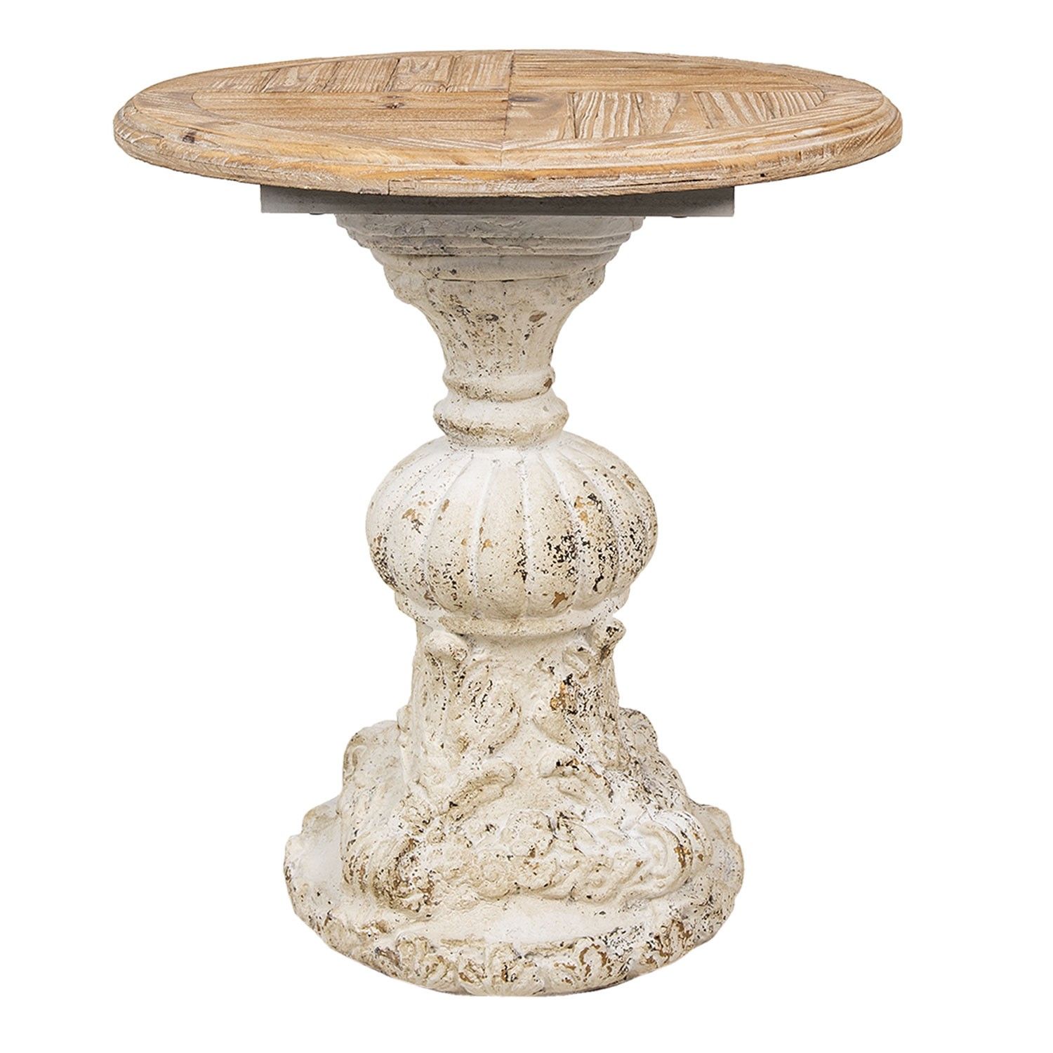 Bílo hnědý kovový stolek s dřevěnou deskou - Ø 50*52 cm Clayre & Eef - LaHome - vintage dekorace