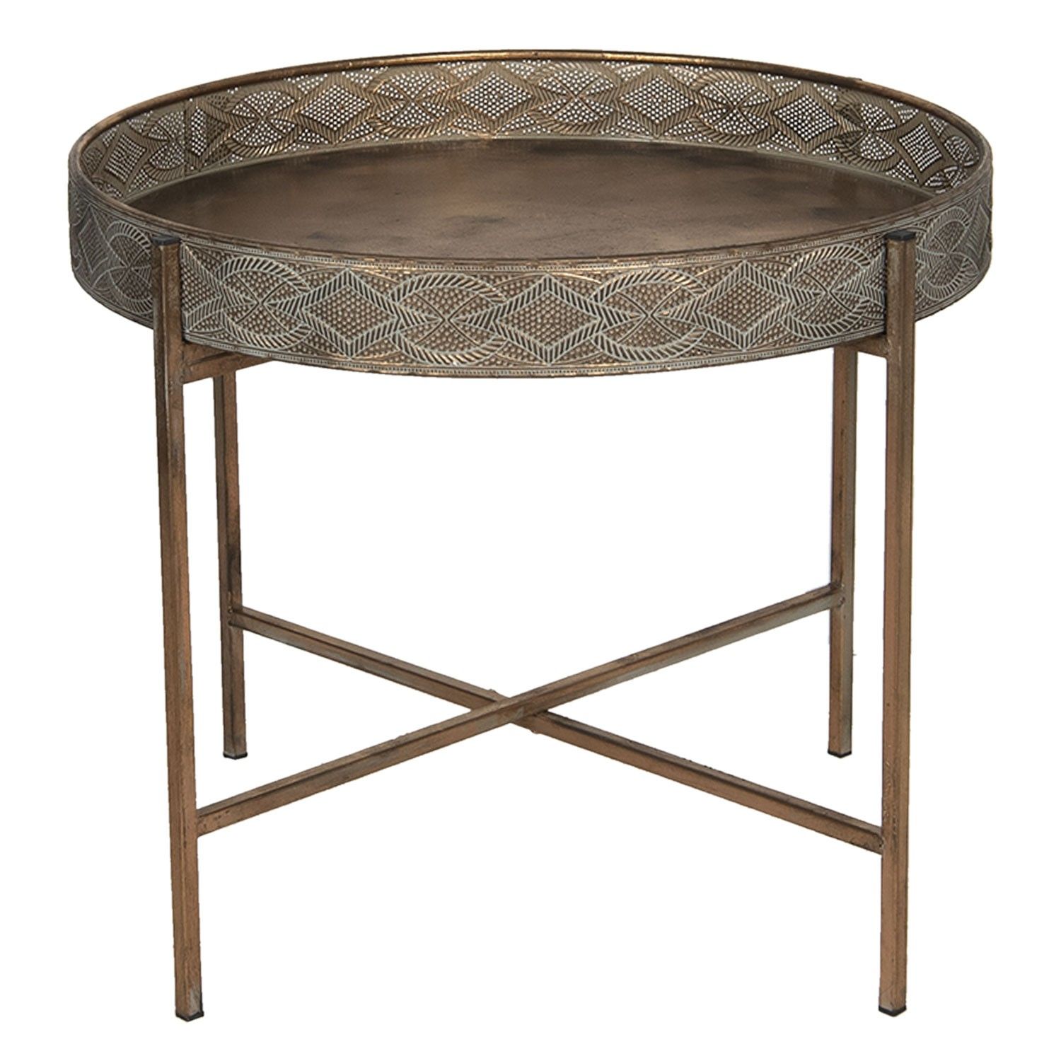 Měděný ethno odkládací stolek Guarin – Ø 60*50 cm Clayre & Eef - LaHome - vintage dekorace