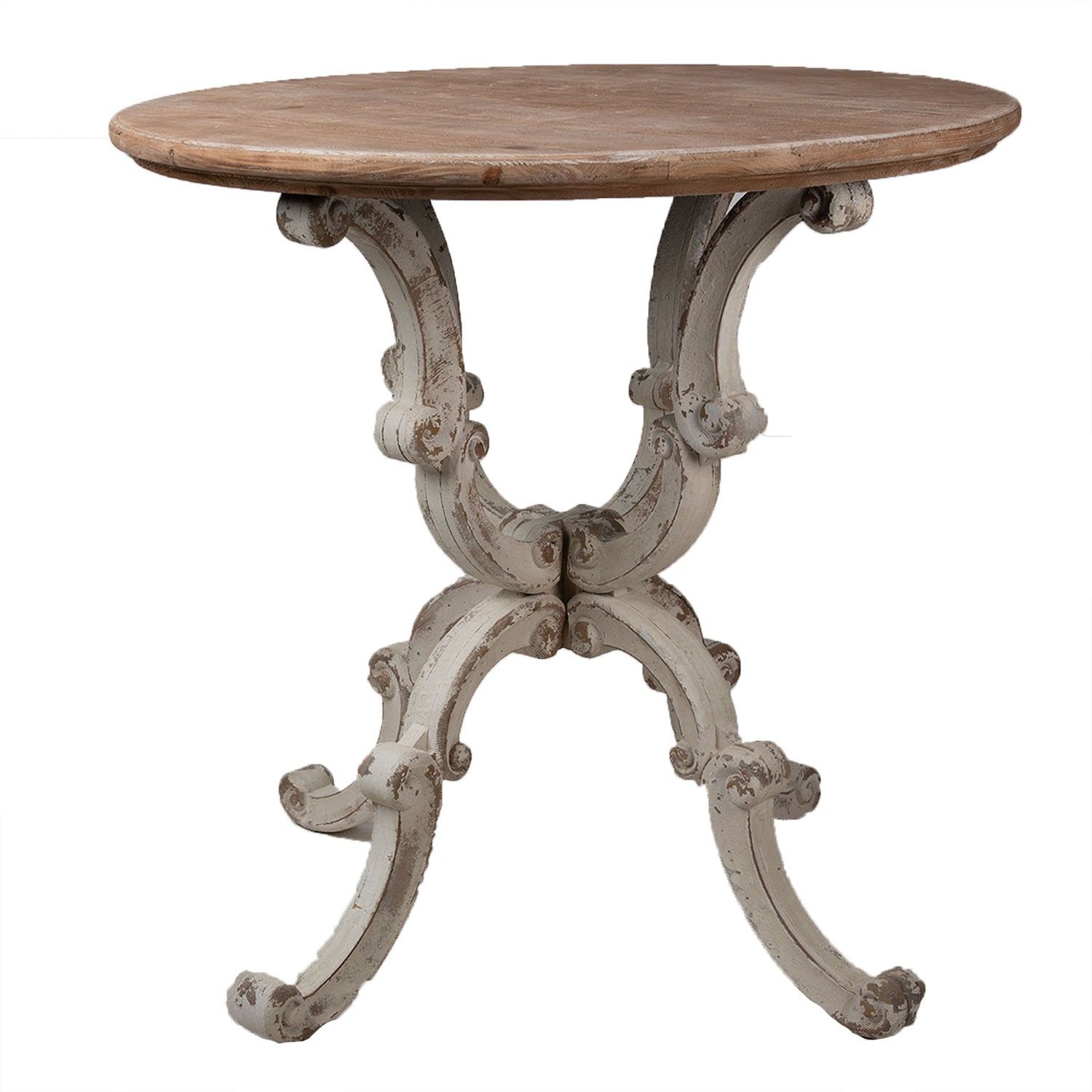 Bílo hnědý dřevěný vintage odkládací stolek - Ø 80*78 cm Clayre & Eef - LaHome - vintage dekorace