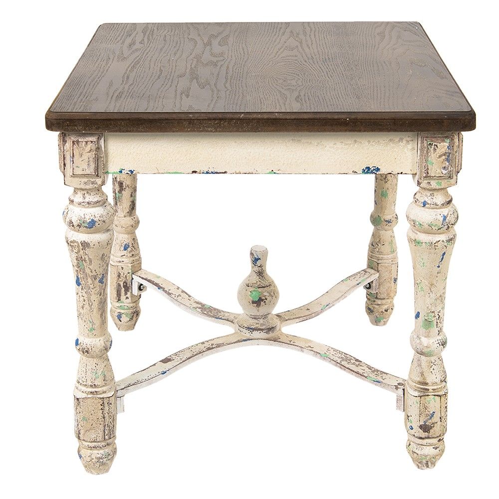Krémový antik dřevěný odkládací stolek s hnědou deskou Satina - 61*61*64 cm Clayre & Eef - LaHome - vintage dekorace
