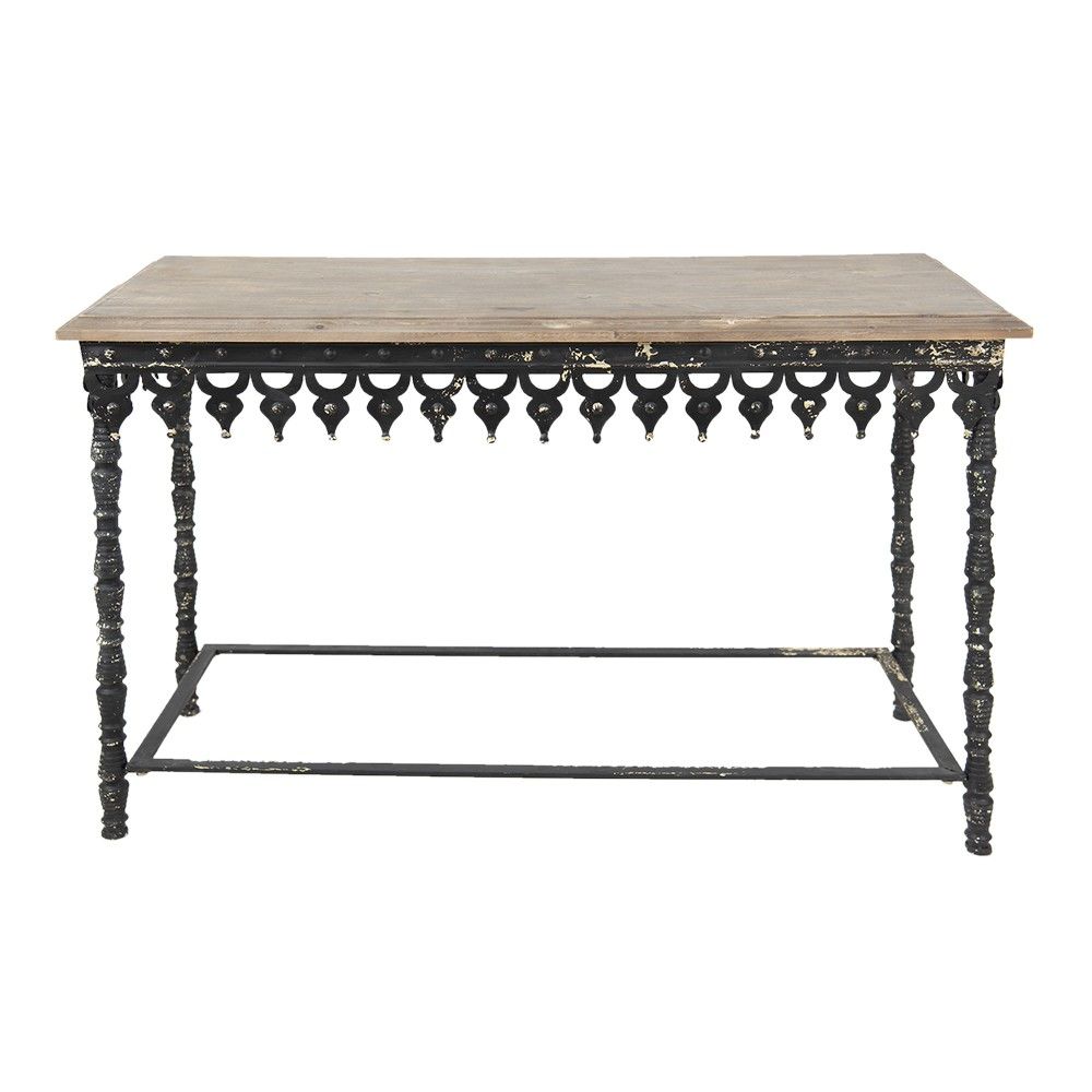 Černý antik kovový konzolový stůl s dřevěnou deskou Basten - 121*45*81 cm Clayre & Eef - LaHome - vintage dekorace