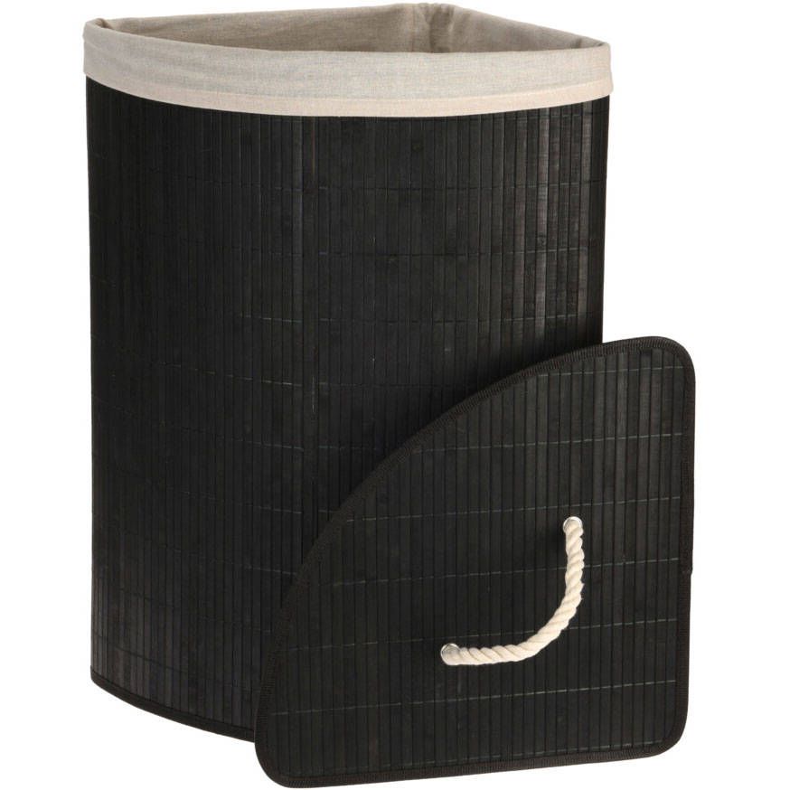 Bathroom Solutions Bambusový koš na prádlo ve skandinávském stylu, 72l, v černé barvě - EMAKO.CZ s.r.o.