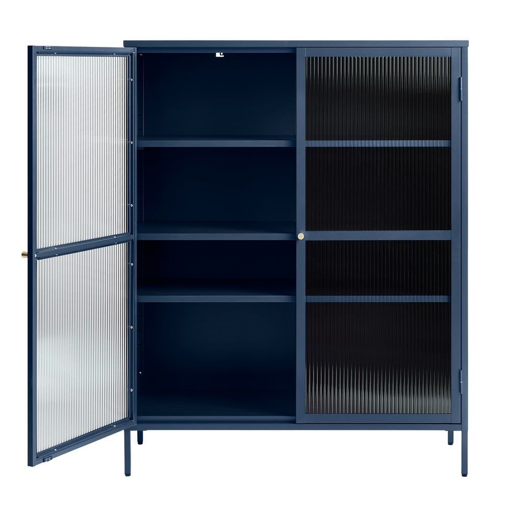 Modrá kovová vitrína Unique Furniture Bronco, výška 140 cm - Bonami.cz
