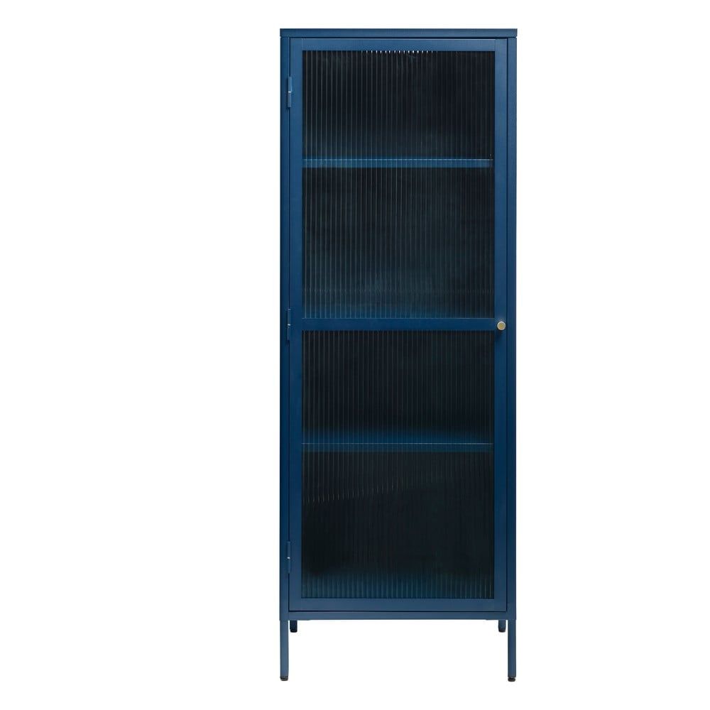 Modrá kovová vitrína Unique Furniture Bronco, výška 160 cm - Bonami.cz