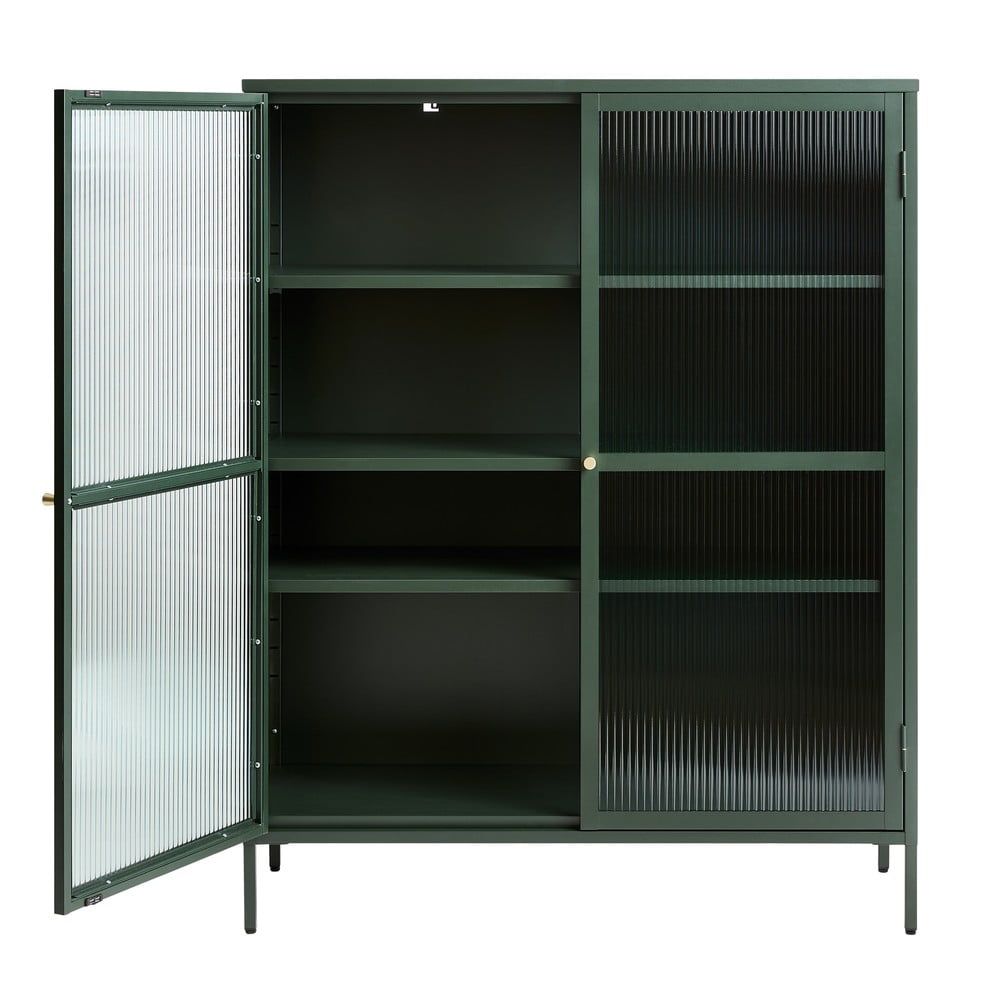 Zelená kovová vitrína Unique Furniture Bronco, výška 140 cm - Bonami.cz