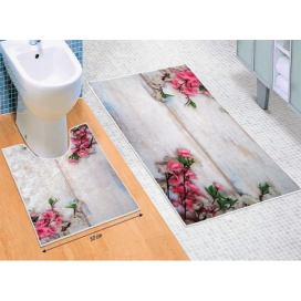 Bellatex koupelnové předložky 3D tisk sada růžový květ 60x100+60x50 cm 