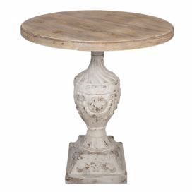 Bílo hnědý dřevěný odkládací stolek s patinou - Ø 76*78 cm Clayre & Eef