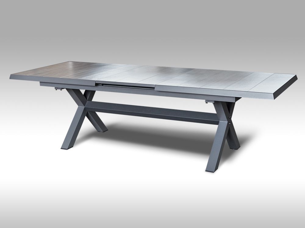 Rozkládací hliníkový zahradní stůl Gerardo keramika 205/265cm x 103cm, šedý, pro 8-10 osob Mdum - M DUM.cz
