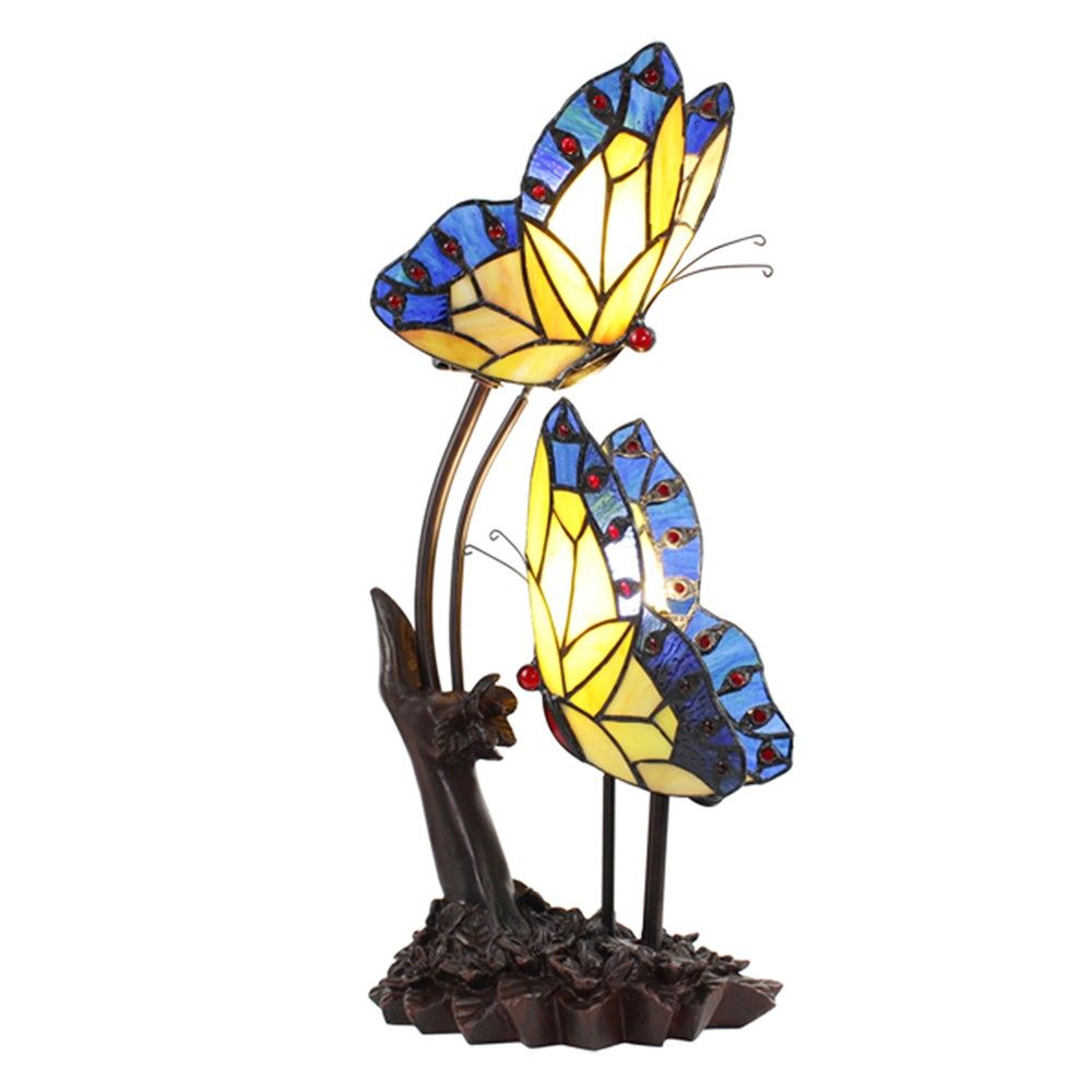 Stolní lampa Tiffany s motýlky Butterfly blue - 24*17*47 cm E14/max 2*25W Clayre & Eef - LaHome - vintage dekorace