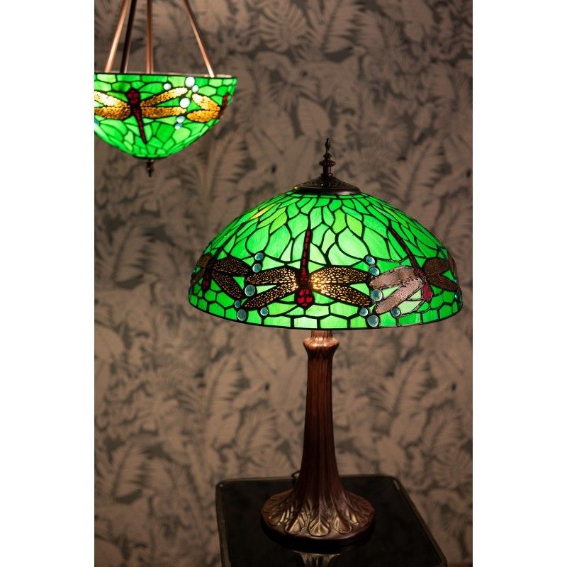Zelená stolní lampa Tiffany s vážkami Vie green - Ø 41*57 cm E27/max 2*40W Clayre & Eef - LaHome - vintage dekorace
