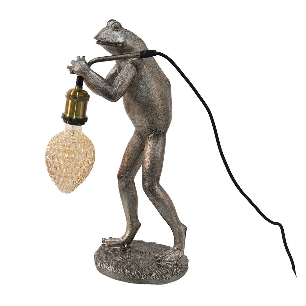 Šedo-stříbrná lampička ve tvaru žabky Fro - 24*18*49 cm Clayre & Eef - LaHome - vintage dekorace