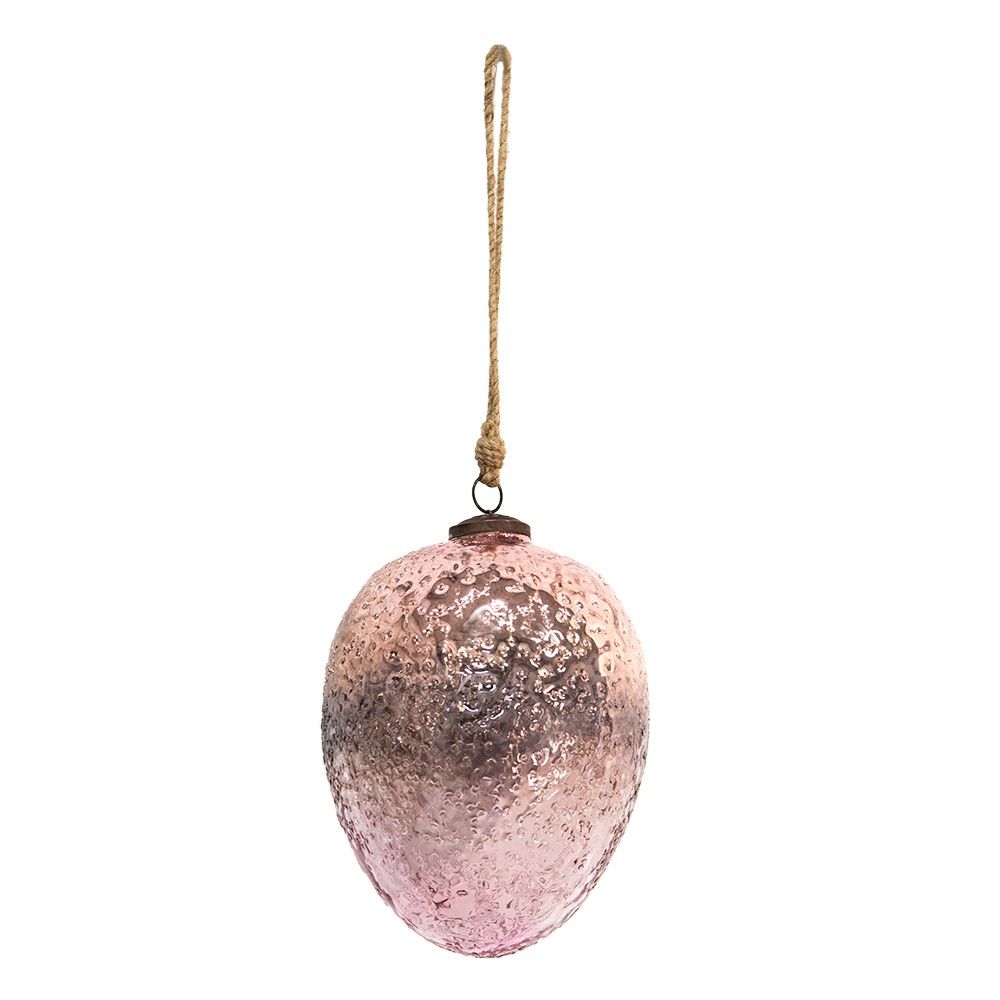 Růžové skleněné velikonoční vajíčko na jutovém provázku - Ø 10*16 cm Clayre & Eef - LaHome - vintage dekorace