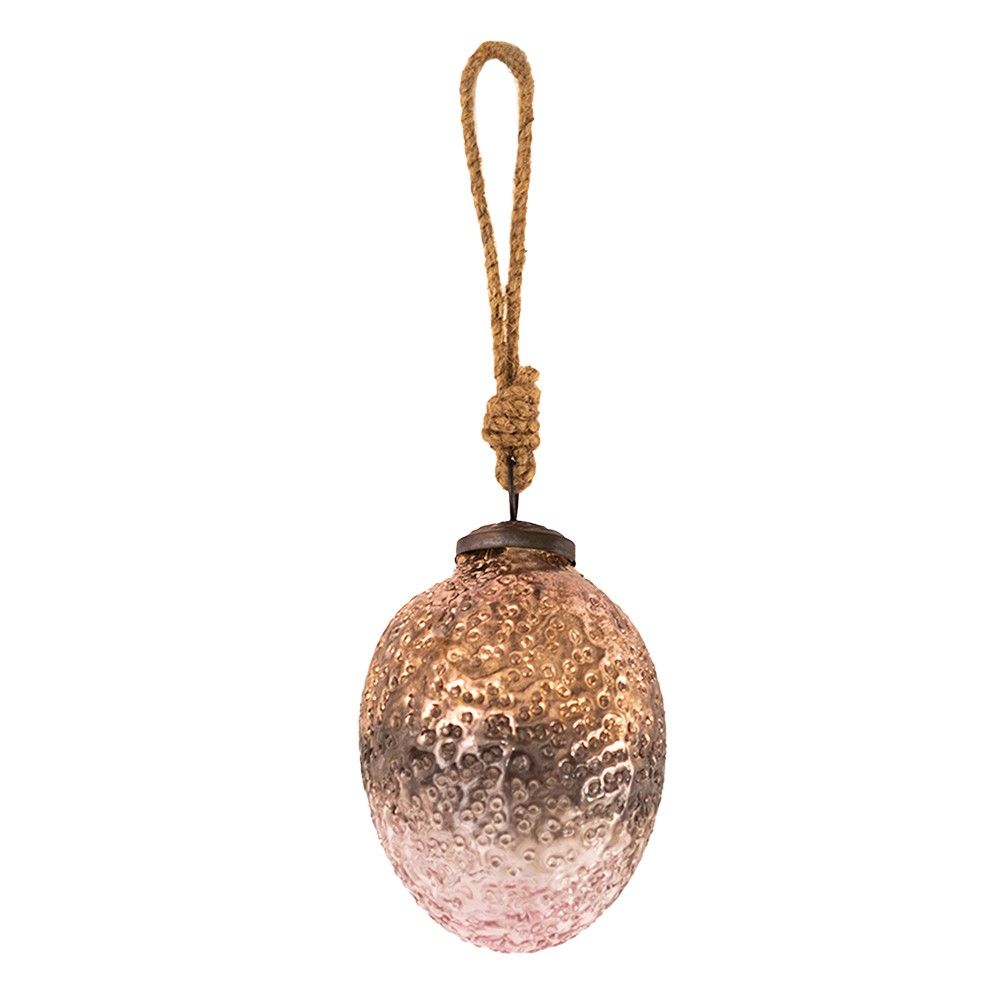 Růžové velikonoční vajíčko na jutovém provázku - Ø 6*10 cm Clayre & Eef - LaHome - vintage dekorace