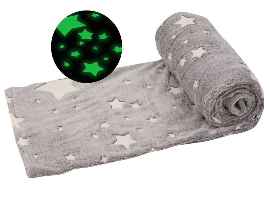Svítící deka mikroflanel HVĚZDIČKY 150x200 cm šedá - Výprodej Povlečení