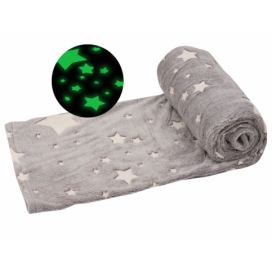 Svítící deka mikroflanel HVĚZDIČKY 150x200 cm šedá