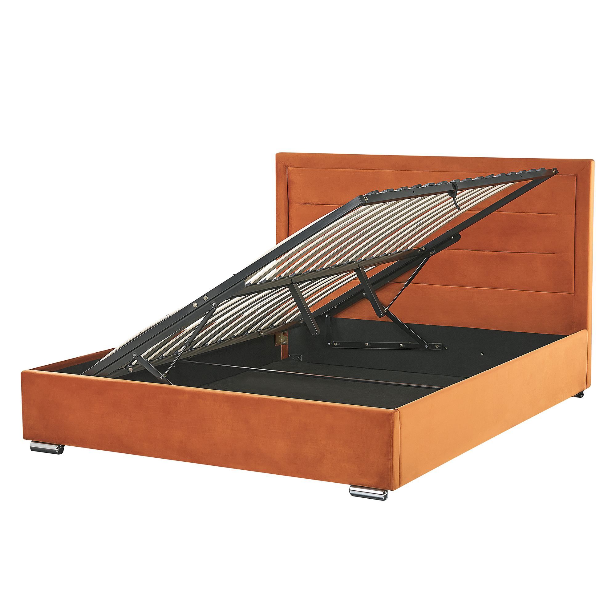 Sametová postel s taburetem 180 x 200 cm oranžová ROUEN - Beliani.cz