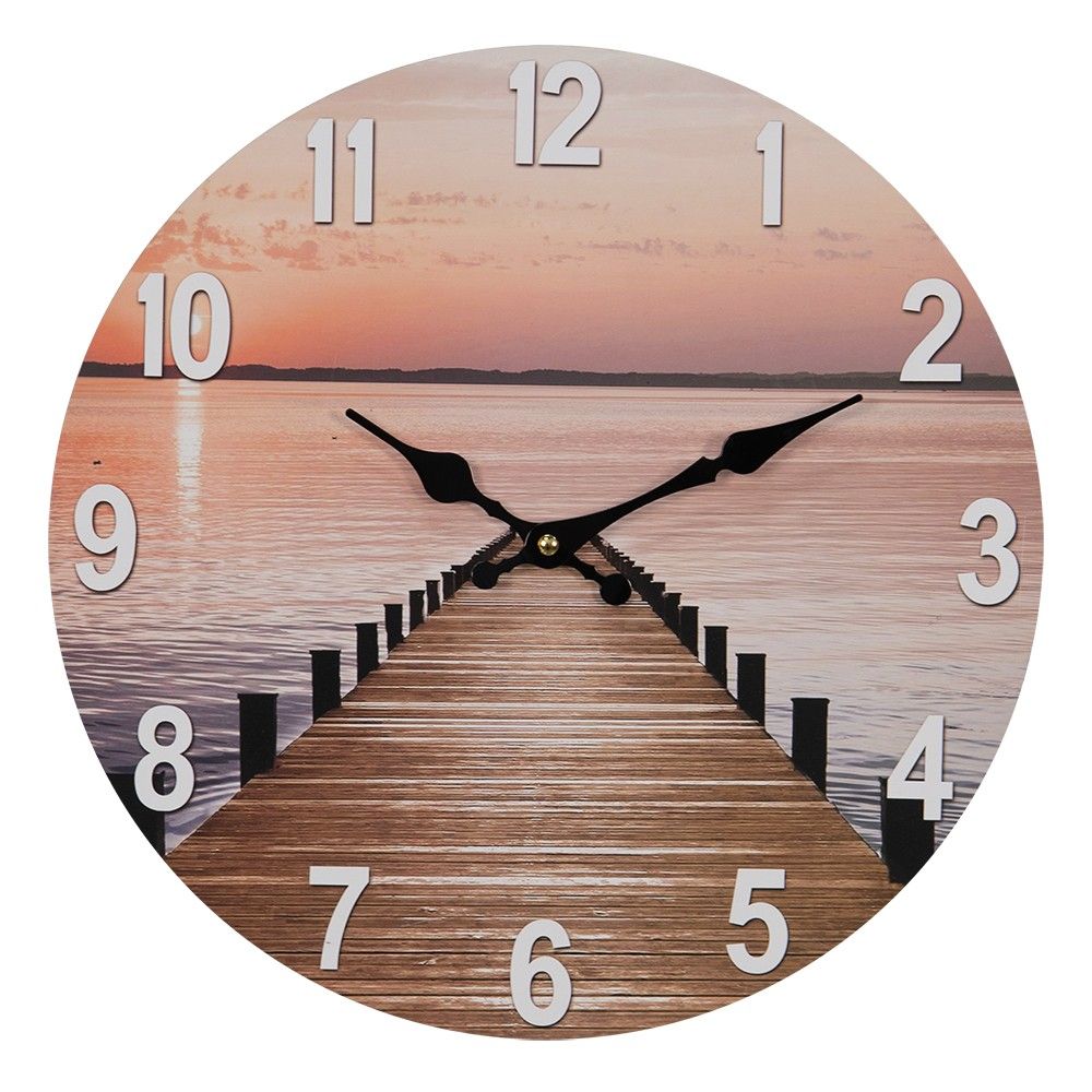 Nástěnné hodiny s výhledem na moře Sea Views – Ø 34*4 cm / 1*AA Clayre & Eef - LaHome - vintage dekorace