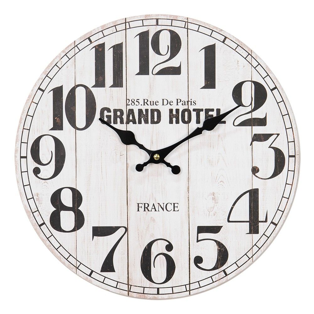 Bílé vintage nástěnné hodiny Grand Hotel – Ø 34*4 cm / 1*AA Clayre & Eef - LaHome - vintage dekorace