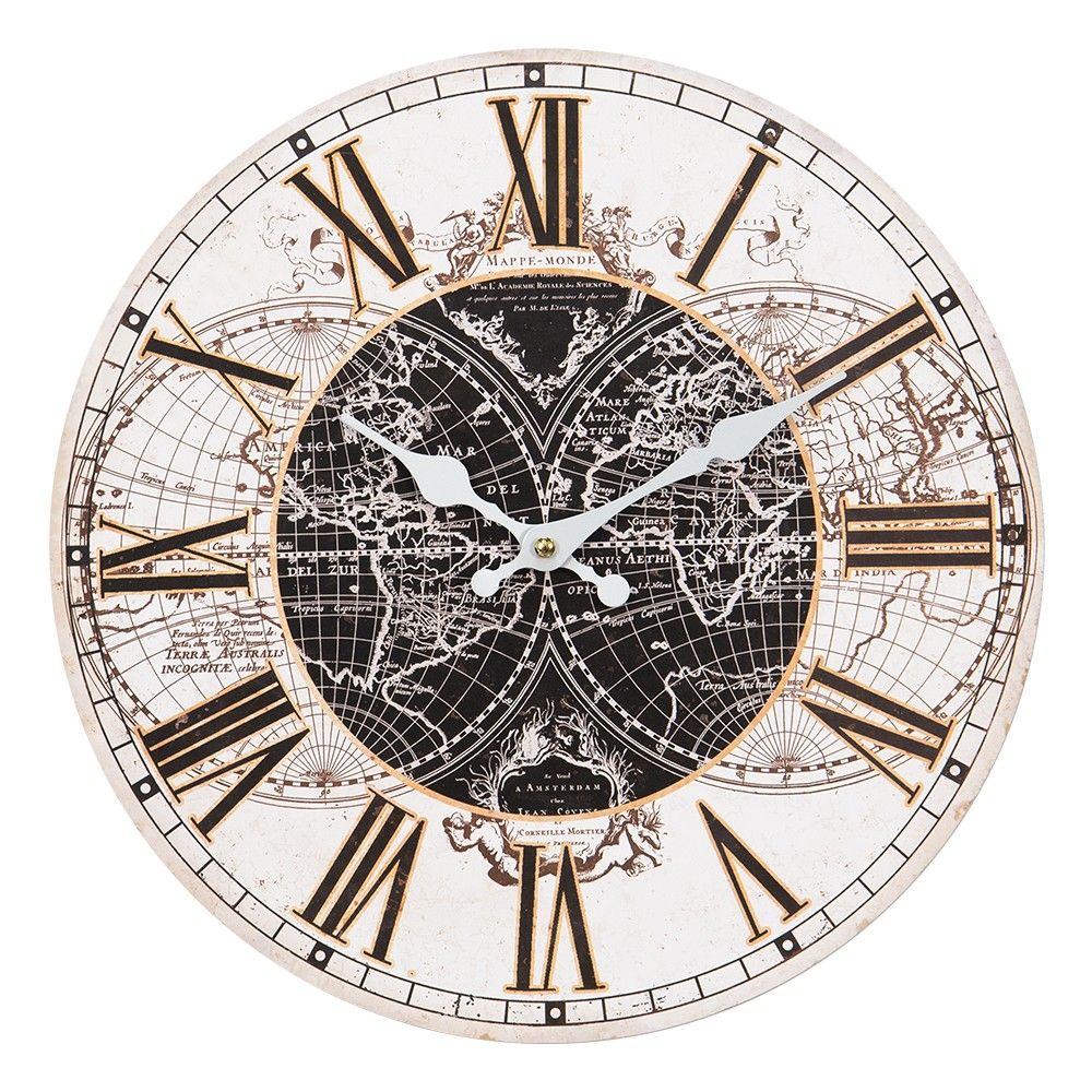 Nástěnné hodiny se zeměkoulemi - Ø 34*4 cm / 1*AA Clayre & Eef - LaHome - vintage dekorace