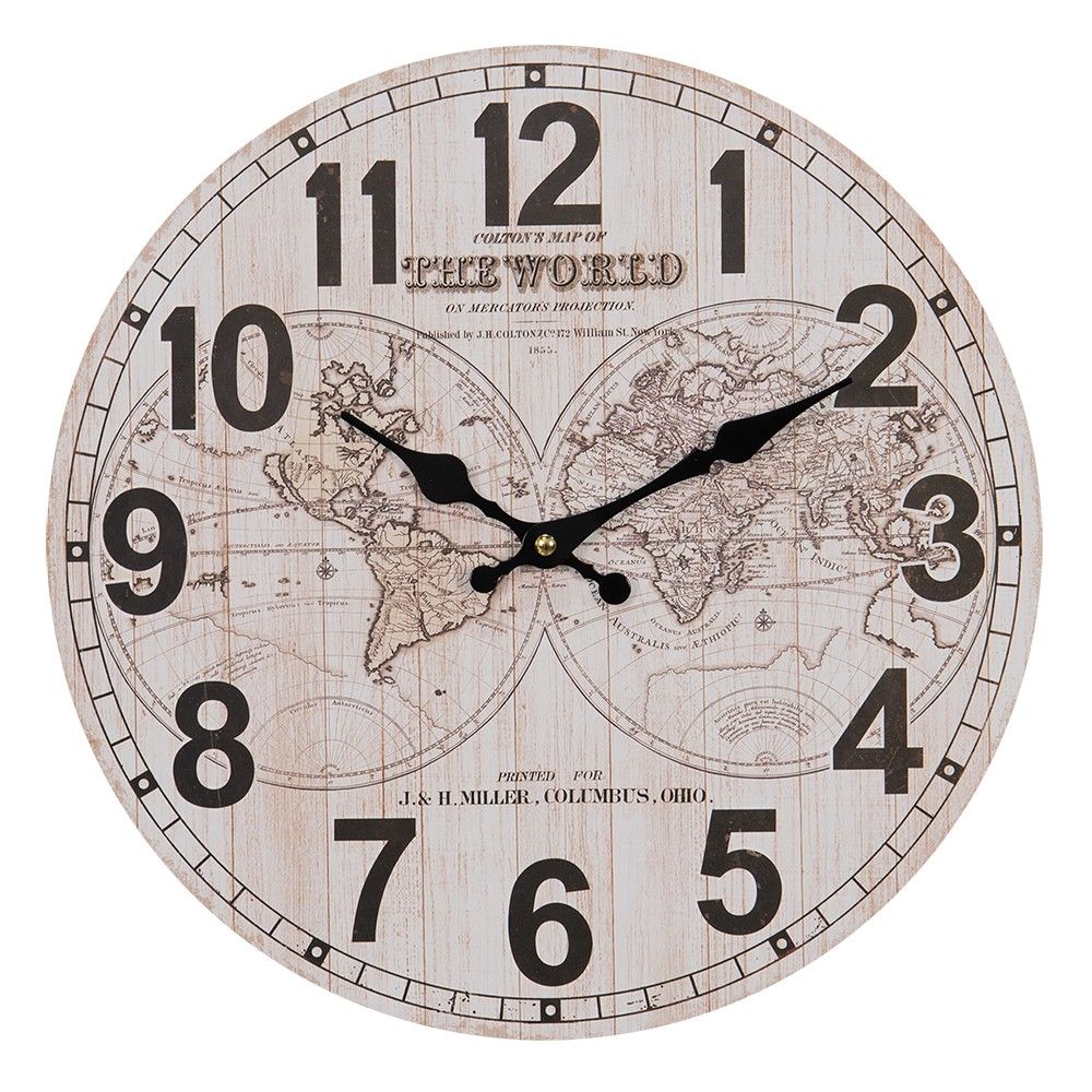 Nástěnné hodiny se zeměkoulemi The World - Ø 34*4 cm / 1*AA Clayre & Eef - LaHome - vintage dekorace