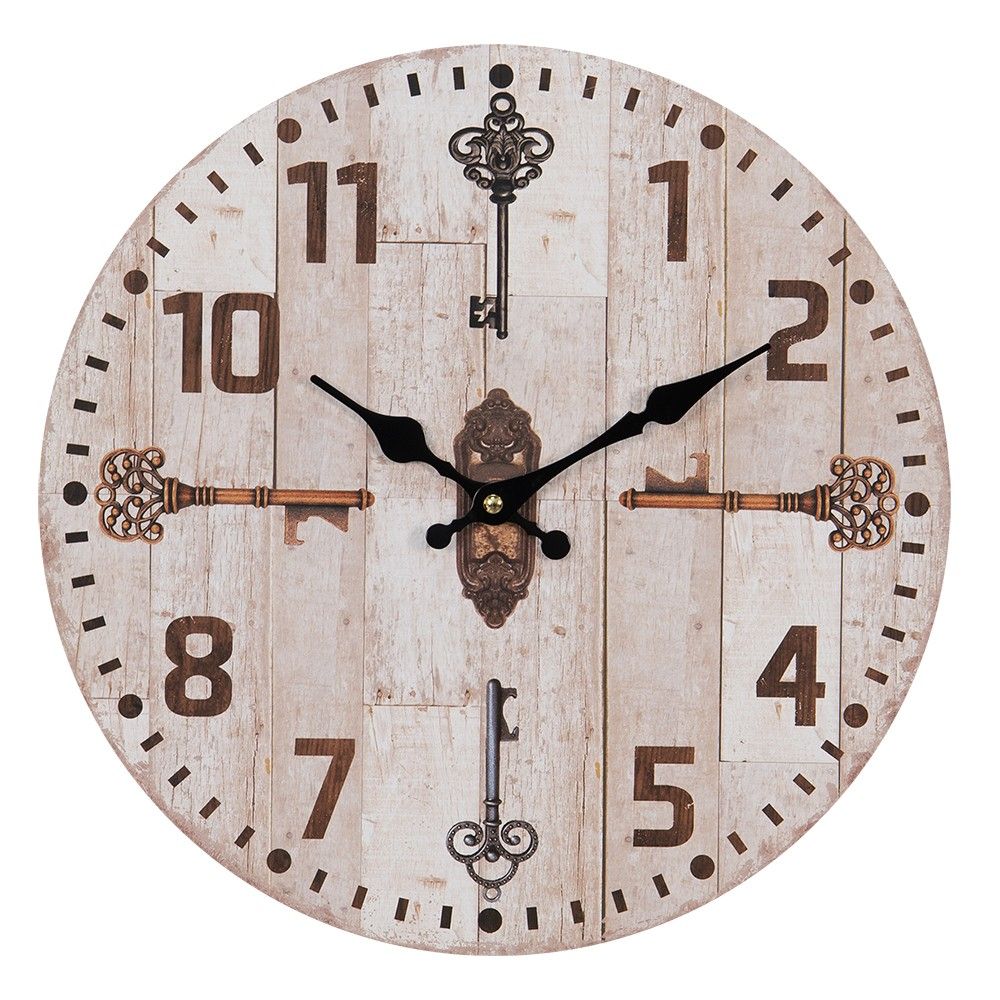 Nástěnné hodiny se starými klíči - Ø 34*4 cm / 1*AA Clayre & Eef - LaHome - vintage dekorace
