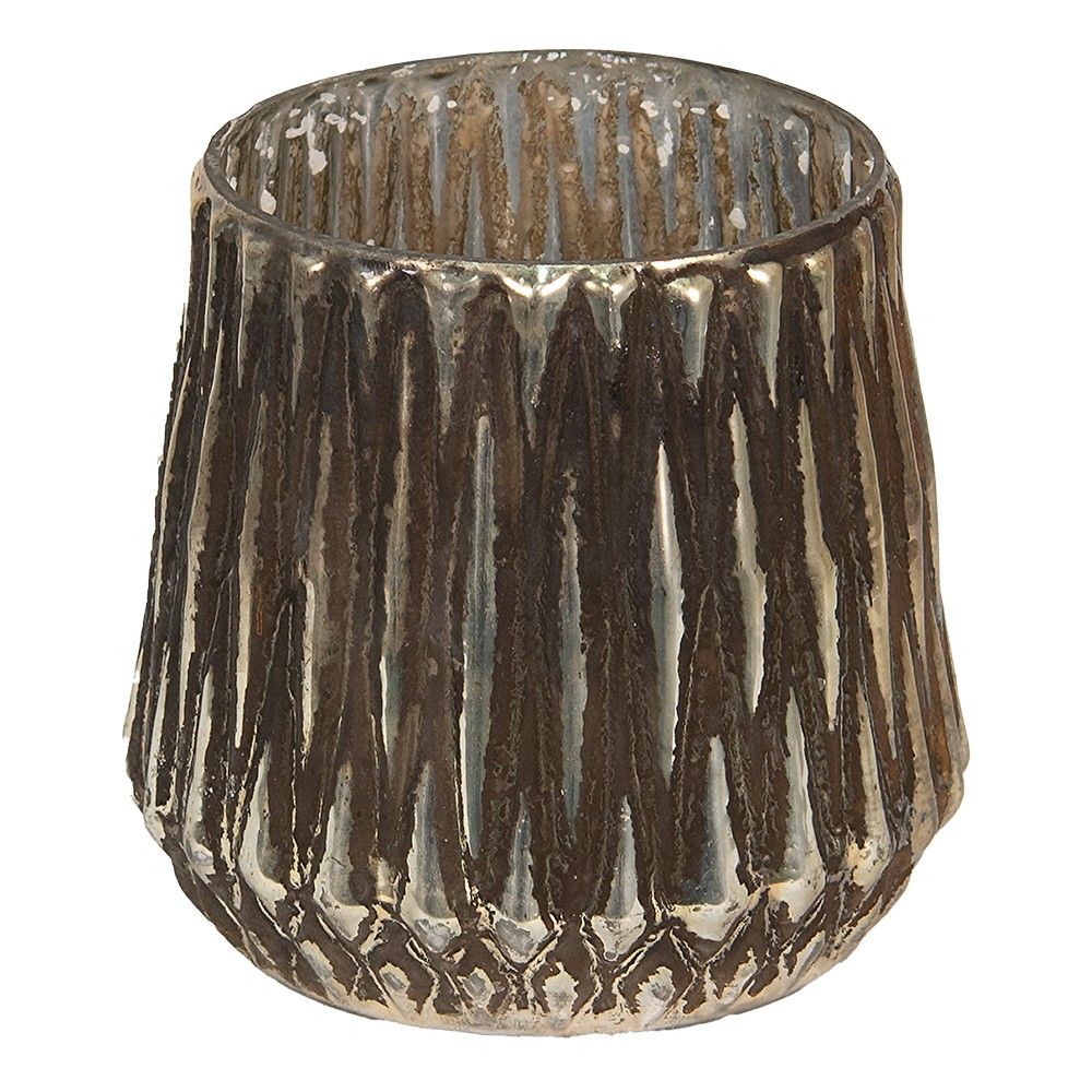 Skleněný svícen na čajovou svíčku s vroubky Vrubie - Ø 13*12 cm Clayre & Eef - LaHome - vintage dekorace