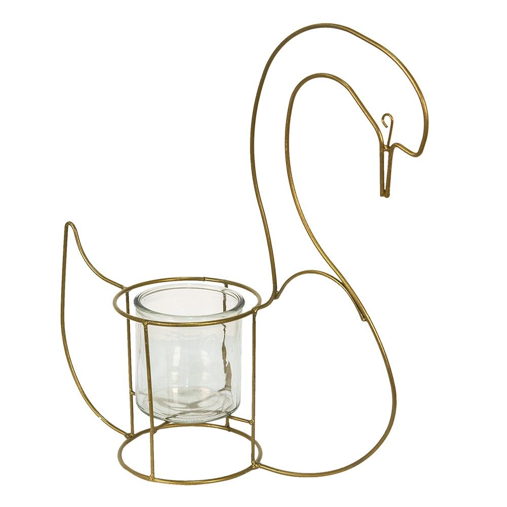 Zlatý kovový stojan na svíčku ve tvaru Labutě - 33*13*41 cm Clayre & Eef - LaHome - vintage dekorace