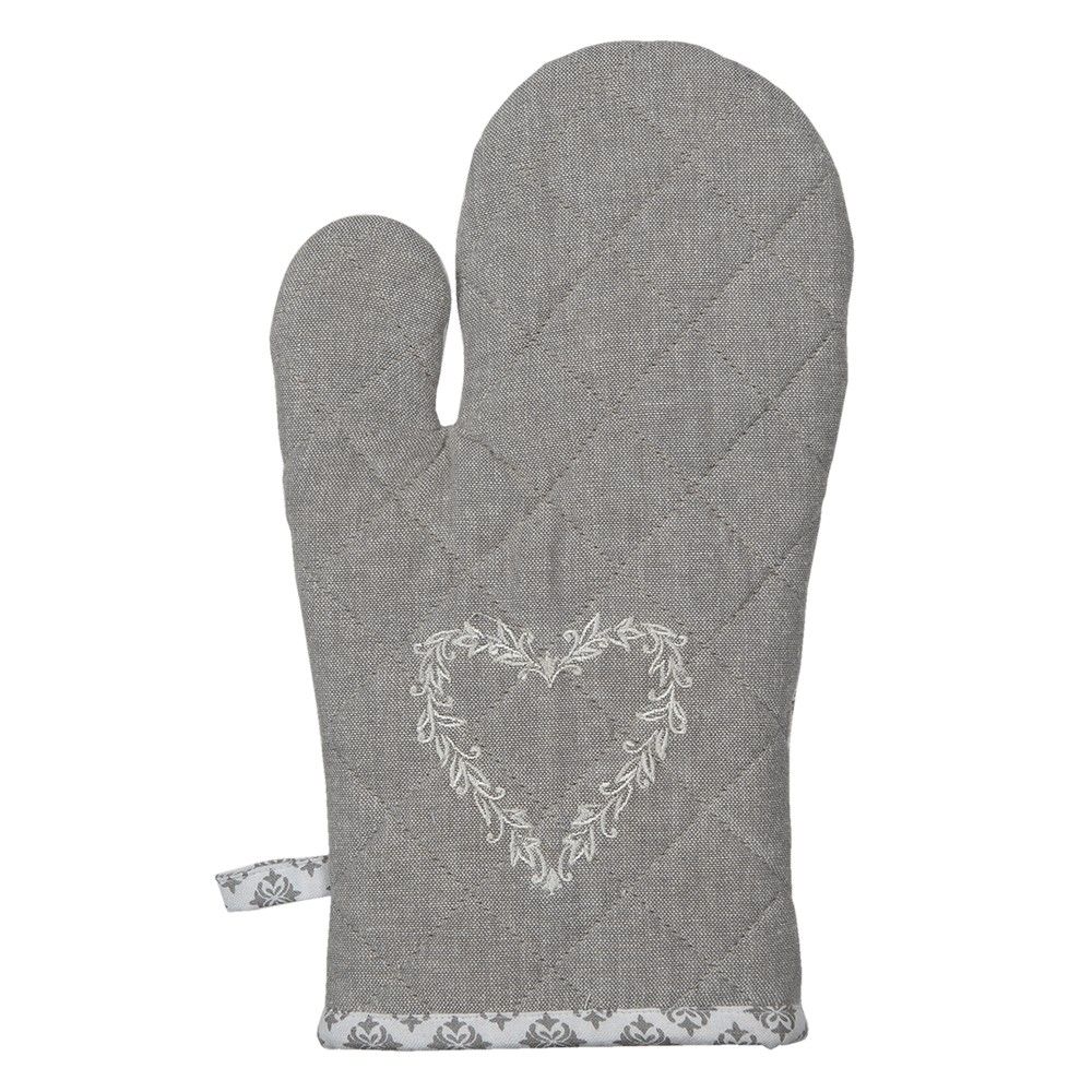 Šedá bavlněná chňapka - rukavice se srdíčkem Lovely Heart - 16*30 cm Clayre & Eef - LaHome - vintage dekorace
