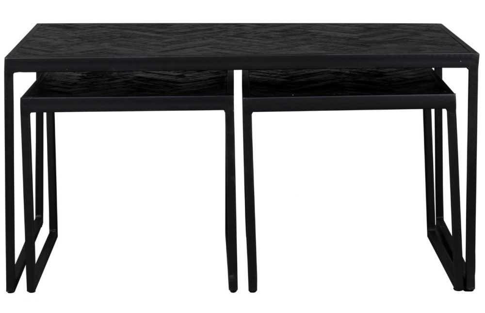 White Label Set tří černých teakových konferenčních stolků WLL PARKER 80/36/36 x 45/36/36 cm - Designovynabytek.cz