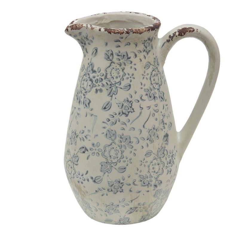 Dekorativní béžový keramický džbán se šedými květy Alana S - 16*12*22 cm Clayre & Eef - LaHome - vintage dekorace