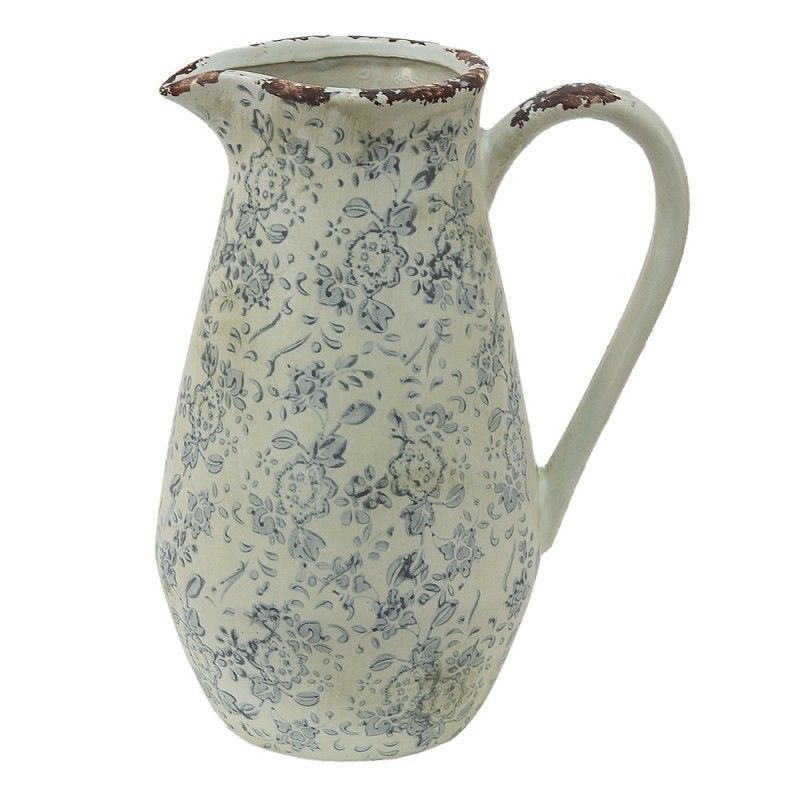 Dekorativní béžový keramický džbán se šedými květy Alana M - 20*14*25 cm Clayre & Eef - LaHome - vintage dekorace