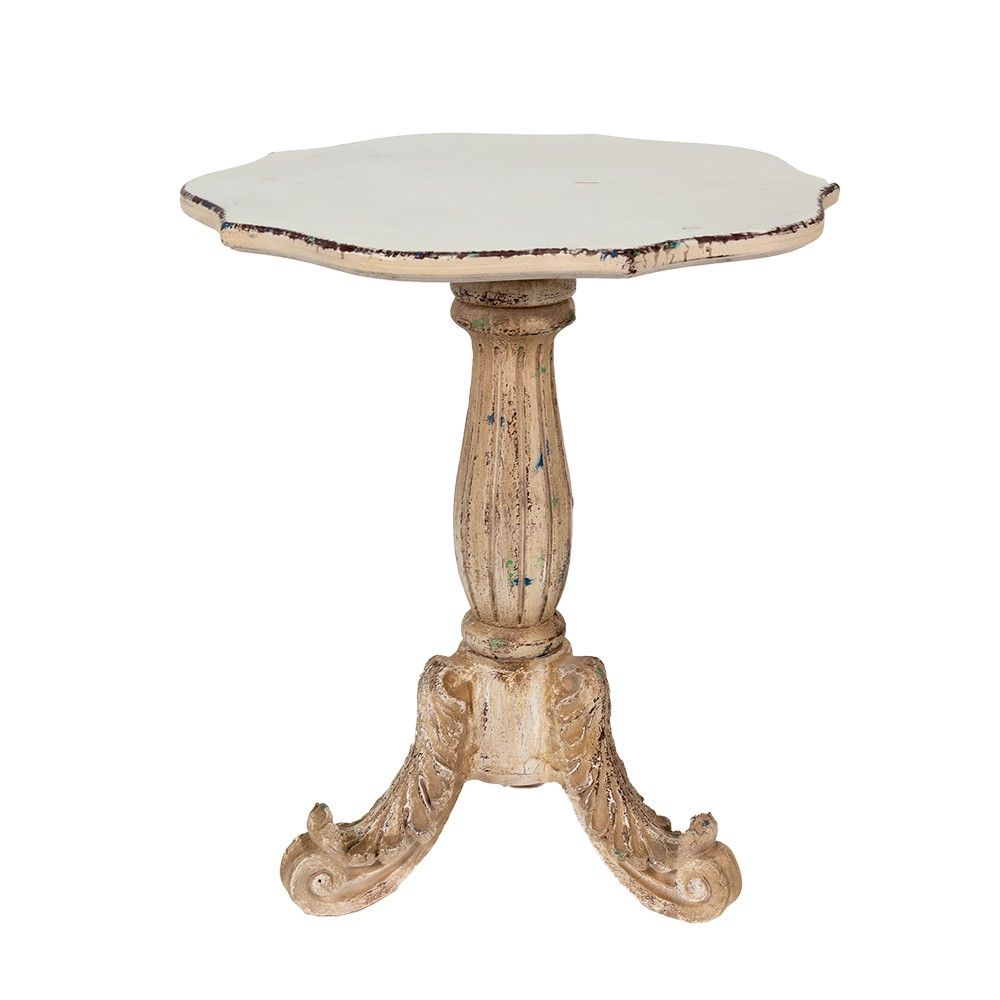 Béžový antik jídelní kulatý stůl se zdobnými prvky Fiorta - Ø 70*81 cm Clayre & Eef - LaHome - vintage dekorace