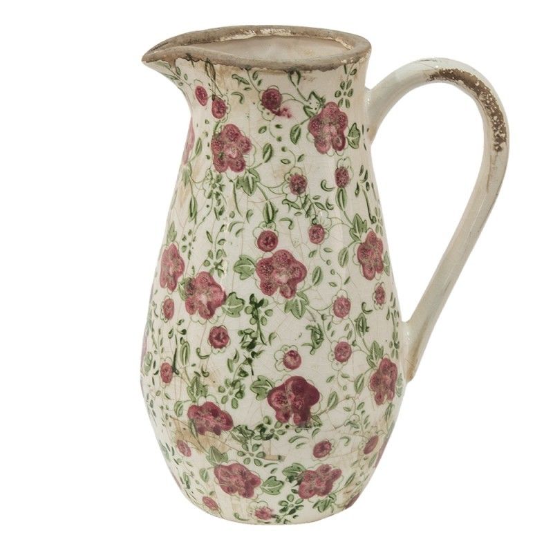 Keramický dekorační džbán s růžovými květy Lillia M - 20*14*25 cm Clayre & Eef - LaHome - vintage dekorace
