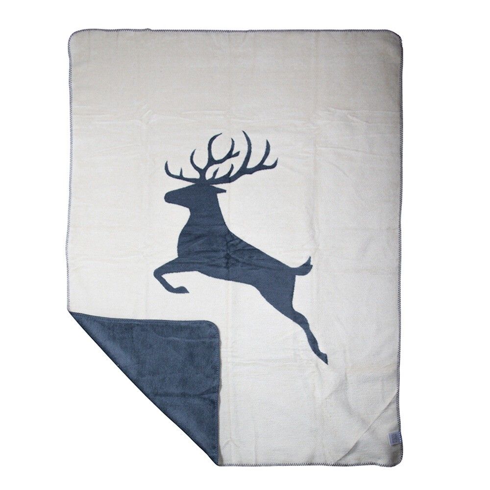 Černo šedá deka s motivem skákajícího jelena - 130*180*3cm Mars & More - LaHome - vintage dekorace